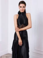 볼룸 댄스 드레스 2025 신상 왈츠 공연 의상 모던 스탠다드 댄싱 무대복 블랙 민소매 바디수트 스커트 2630 - 이미지 3