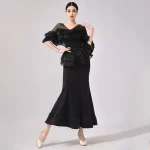 여성용 볼룸 댄스 원피스 블랙 프릴 상의 스커트, 왈츠 댄스 공연 코스튬, 성인 연습 대회 의류, BL12102 - 이미지 2