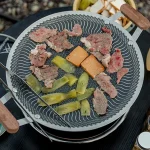 마운틴하이커 캠핑 그리들 스텐 그릴 팬 바베큐 고기 불판 원목 손잡이 - 이미지 5