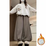 카라멜 두꺼운 하이웨이스트 블루머 팬츠 여성용 가을 겨울 신상 니트 부드러운 따뜻한 플리스 안감 롱 스커트 팬츠 - 이미지 5