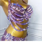 여성용 퍼플 벨리댄스 공연 드레스 2025 신상 고급 동양 무용 무대 공연 드레스 퍼플 세트 - 이미지 5