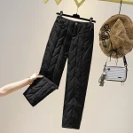 아울렛 스토어 여성용 겨울 캐주얼 스트레이트 레그 코튼 다운 바지 하이 웨이스트 두꺼운 롱 팬츠 편안하고 패셔너블한 - 이미지 2