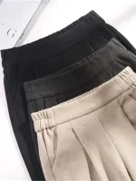 플러스 사이즈 여성용 울 하이웨이스트 슬림핏 당근 바지 루즈핏 밀색 하란 울 롱 팬츠 캐주얼 바지 - 이미지 2