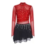 여성 서정적 댄스 드레스 긴 소매 쉬폰 스커트 레오타드 드레스 피겨 스케이팅 체조 발레 댄스 공연 의상 - 이미지 3