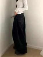 한국 스타일 다크 크로스 루즈 와이드 레그 진 두꺼운 따뜻한 가을 겨울 데님 팬츠 스트리트 패션 슬림 효과 여성용 청바지 - 이미지 5