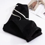 두꺼운 플리스 블랙 진 여성용 하이웨이스트 코듀로이 스트레이트 레그 루즈 웜 팬츠 겨울 신상품 신축성 있는 허리밴드 - 이미지 5