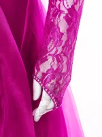 여성 왈츠 의상 볼룸 댄스 스커트 쉬어 레이스 긴 소매 라인 석 와이드 헴 맥시 드레스 현대 서정적 무대 댄스웨어 - 이미지 6