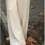 가을 겨울 울 니트 와이드 레그 팬츠 여성용 부드러운 드레이핑 캐시미어 팬츠 모카신 컬러 팬츠 스윗 스타일 내추럴 웨이스트