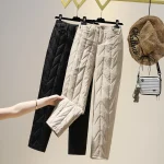 아울렛 스토어 여성용 겨울 캐주얼 스트레이트 레그 코튼 다운 바지 하이 웨이스트 두꺼운 롱 팬츠 편안하고 패셔너블한 - 이미지 3