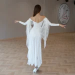 볼룸 댄스 드레스 여성 공연 의상 화이트 레이스 보트 넥 탑 스커트 연습 대회 의류 왈츠 드레스 BL17013 - 이미지 6