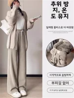두꺼운 플리스 와이드 레그 팬츠 여성 캐주얼 루즈 코듀로이 가을 겨울 신상 하이웨이스트 스트레이트 레그 바지 - 이미지 2