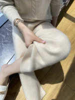 두꺼운 울 와이드 레그 팬츠 여성용 루즈핏 가을 겨울 스트레이트 드레이핑 캐시미어 화이트 캐주얼 롱 팬츠 - 이미지 3