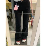 블랙 플리스 안감 하이웨이스트 부츠컷 청바지 여성용 가을 겨울 신상 슬림핏 스몰 사이즈 말굽 바지 - 이미지 2