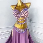 여성용 퍼플 벨리댄스 공연 드레스 2025 신상 고급 동양 무용 무대 공연 드레스 퍼플 세트 - 이미지 4