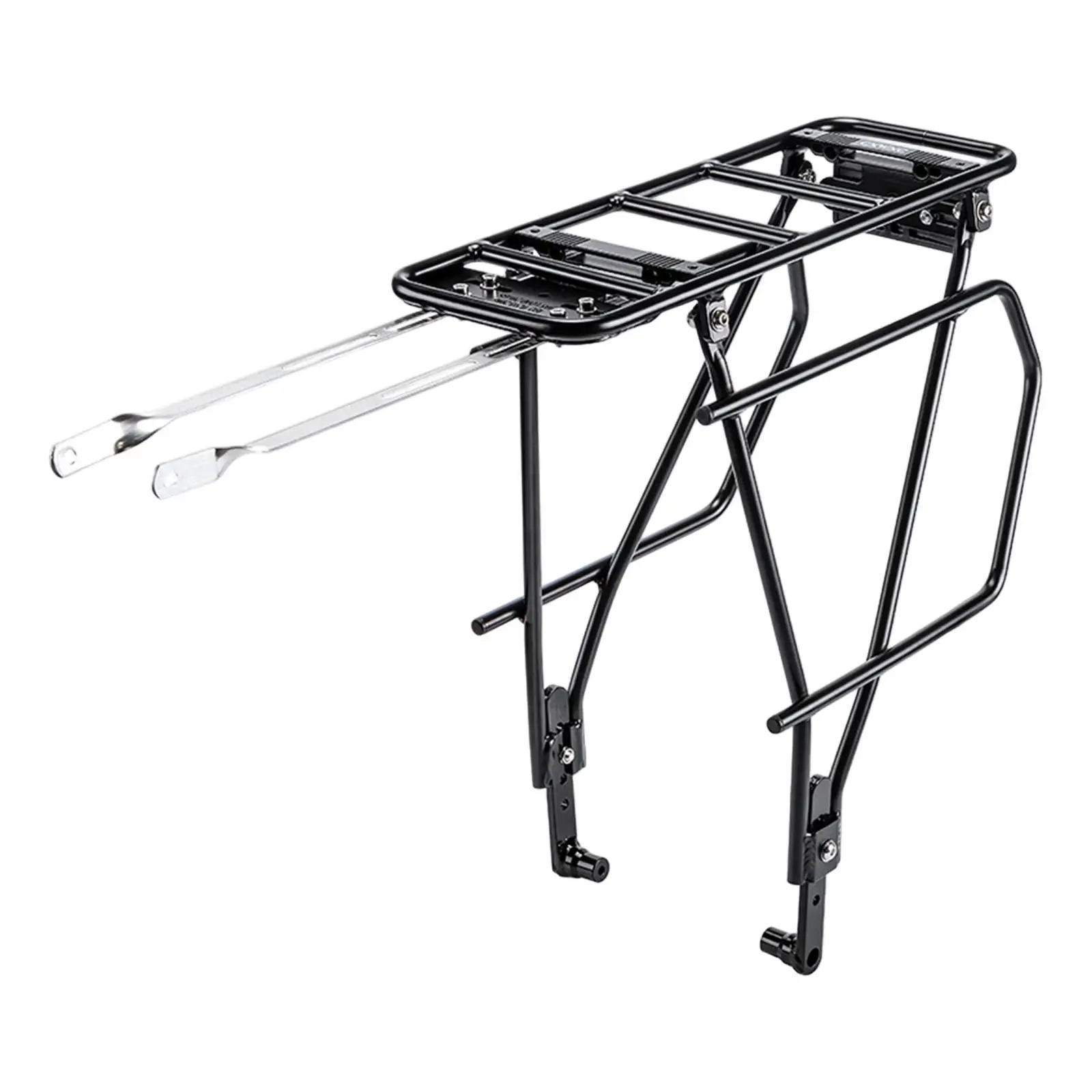 Bike Pannier Rack Sturdy Aluminum Alloy Black Rear Cargo Carrier Versatile Holder for Mountain Bike Commuting and Traveling