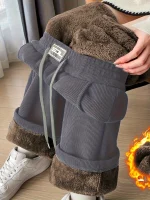 여성용 겨울 플리스 와이드 레그 팬츠, 하이 웨이스트, 두껍고 따뜻함, 캐주얼 스포츠 스타일. - 이미지 2