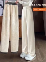 양털 벨벳 안감 두꺼운 와이드 레그 팬츠 여성용 루즈핏 코듀로이 캐주얼 바지 가을 겨울 플러스 사이즈 슬림핏 - 이미지 2