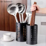 스테인리스 스틸 젓가락통 식기통 대용량 주방용품 보관 원형 구멍이 뚫린 배수 튜브 - 이미지 3