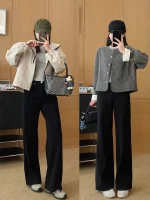 레트로 하이웨이스트 와이드 레그 진 여성용 가을 겨울 플러스 사이즈 몸매 보정 다용도 플레어 데님 팬츠 - 이미지 4