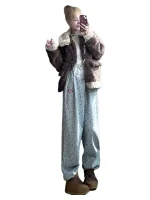 미국 스타일 그레이 플로럴 프린트 커브드 나이프 스포츠 스웨트팬츠 여성용 봄 가을 루즈 드레이프 스트레이트 레그 캐주얼 팬츠 - 이미지 5