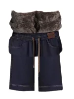 양털 안감 두꺼운 패셔너블 스트레이트 레그 진 캐주얼 팬츠 하이웨이스트 와이드 레그 팬츠 다용도 엄마 스트레이트 팬츠 - 이미지 4