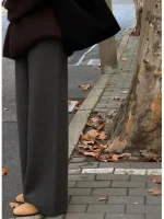 가을 겨울 울 니트 와이드 레그 팬츠 여성용 부드러운 드레이핑 캐시미어 팬츠 모카신 컬러 팬츠 스윗 스타일 내추럴 웨이스트 - 이미지 3