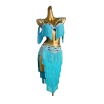 밸리 댄스 대회 여성용 하이 엔드 맞춤형 렌즈 다층 술 차 삼바 퍼포먼스 라인 석 드레스 - 이미지 4