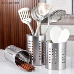 스테인리스 스틸 젓가락통 식기통 대용량 주방용품 보관 원형 구멍이 뚫린 배수 튜브 - 이미지 2