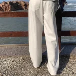 루즈핏 와이드 레그 청바지 여성용 드레이프 하이웨이스트 스트레이트 와이드 레그 바닥에 닿는 청바지 데님 팬츠 청바지 - 이미지 3