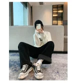 여성 플리스 와이드 레그 팬츠 겨울 하이웨이스트 롱 팬츠 루즈 캐주얼 - 이미지 6