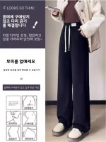 두꺼운 플리스 와이드 레그 팬츠 여성 캐주얼 루즈 코듀로이 가을 겨울 신상 하이웨이스트 스트레이트 레그 바지 - 이미지 4