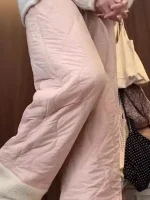 편안한 플리스 안감 와이드 레그 팬츠 여성 캐주얼 겨울 바지 핑크 하이웨이스트 스트레이트 컷 한국 스타일 출퇴근 패션