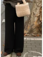 가을 겨울 울 니트 와이드 레그 팬츠 여성용 부드러운 드레이핑 캐시미어 팬츠 모카신 컬러 팬츠 스윗 스타일 내추럴 웨이스트 - 이미지 5