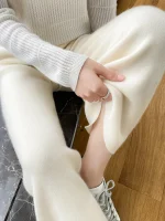 두꺼운 울 와이드 레그 팬츠 여성용 루즈핏 가을 겨울 스트레이트 드레이핑 캐시미어 화이트 캐주얼 롱 팬츠 - 이미지 5
