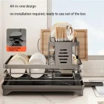 스테인리스 스틸 접시 건조대 조절 가능한 주방 접시 정리대 배수판 포함 싱크대 위 접시 건조대 보관 정리대 - 이미지 2