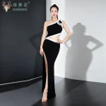 벨리댄스 연습복 슬림핏 사선 어깨 블랙 드레스 댄스 페스티벌 드레스 오리엔탈 댄스 트레이닝 의상