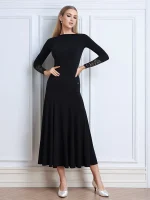 새로운 겨울 블랙 볼룸 댄스 드레스 여성 레이스 슬리브 왈츠 소셜 댄스 드레스 표준 현대 무용 공연 의상 3098 - 이미지 4