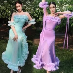 2022 볼룸 댄스 대회 드레스 여성 레이스 프릴 오프 숄더 탑 스커트 댄스 파티 드레스 왈츠 공연 의상 BL8621