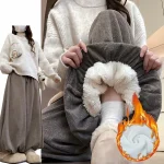 카라멜 두꺼운 하이웨이스트 블루머 팬츠 여성용 가을 겨울 신상 니트 부드러운 따뜻한 플리스 안감 롱 스커트 팬츠