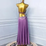 여성용 퍼플 벨리댄스 공연 드레스 2025 신상 고급 동양 무용 무대 공연 드레스 퍼플 세트 - 이미지 3