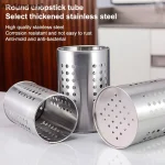 스테인리스 스틸 젓가락통 식기통 대용량 주방용품 보관 원형 구멍이 뚫린 배수 튜브 - 이미지 5