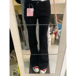 블랙 플리스 안감 하이웨이스트 부츠컷 청바지 여성용 가을 겨울 신상 슬림핏 스몰 사이즈 말굽 바지 - 이미지 4