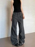 미국 레트로 멀티 포켓 작업 바지 남녀 여름 얇은 패션 스트레이트 레그 마이크로 플레어 슬림 워시드 캐주얼 바지 - 이미지 3