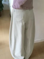 한국 스타일 다크 크로스 루즈 와이드 레그 진 두꺼운 따뜻한 가을 겨울 데님 팬츠 스트리트 패션 슬림 효과 여성용 청바지 - 이미지 4