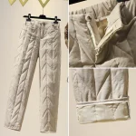 아울렛 스토어 여성용 겨울 캐주얼 스트레이트 레그 코튼 다운 바지 하이 웨이스트 두꺼운 롱 팬츠 편안하고 패셔너블한 - 이미지 4