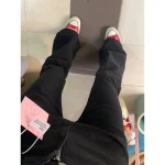 블랙 플리스 안감 하이웨이스트 부츠컷 청바지 여성용 가을 겨울 신상 슬림핏 스몰 사이즈 말굽 바지