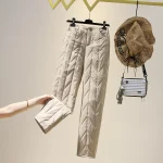 아울렛 스토어 여성용 겨울 캐주얼 스트레이트 레그 코튼 다운 바지 하이 웨이스트 두꺼운 롱 팬츠 편안하고 패셔너블한