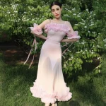 2022 볼룸 댄스 대회 드레스 여성 레이스 프릴 오프 숄더 탑 스커트 댄스 파티 드레스 왈츠 공연 의상 BL8621 - 이미지 4