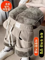 두꺼운 플리스 와이드 레그 팬츠 여성 캐주얼 루즈 코듀로이 가을 겨울 신상 하이웨이스트 스트레이트 레그 바지 - 이미지 5