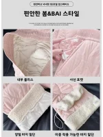 편안한 플리스 안감 와이드 레그 팬츠 여성 캐주얼 겨울 바지 핑크 하이웨이스트 스트레이트 컷 한국 스타일 출퇴근 패션 - 이미지 2
